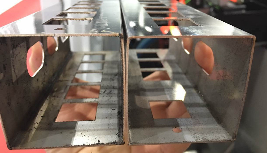 3D lasercutting comparison with and without spatter protection coat of PROTEC LC20A